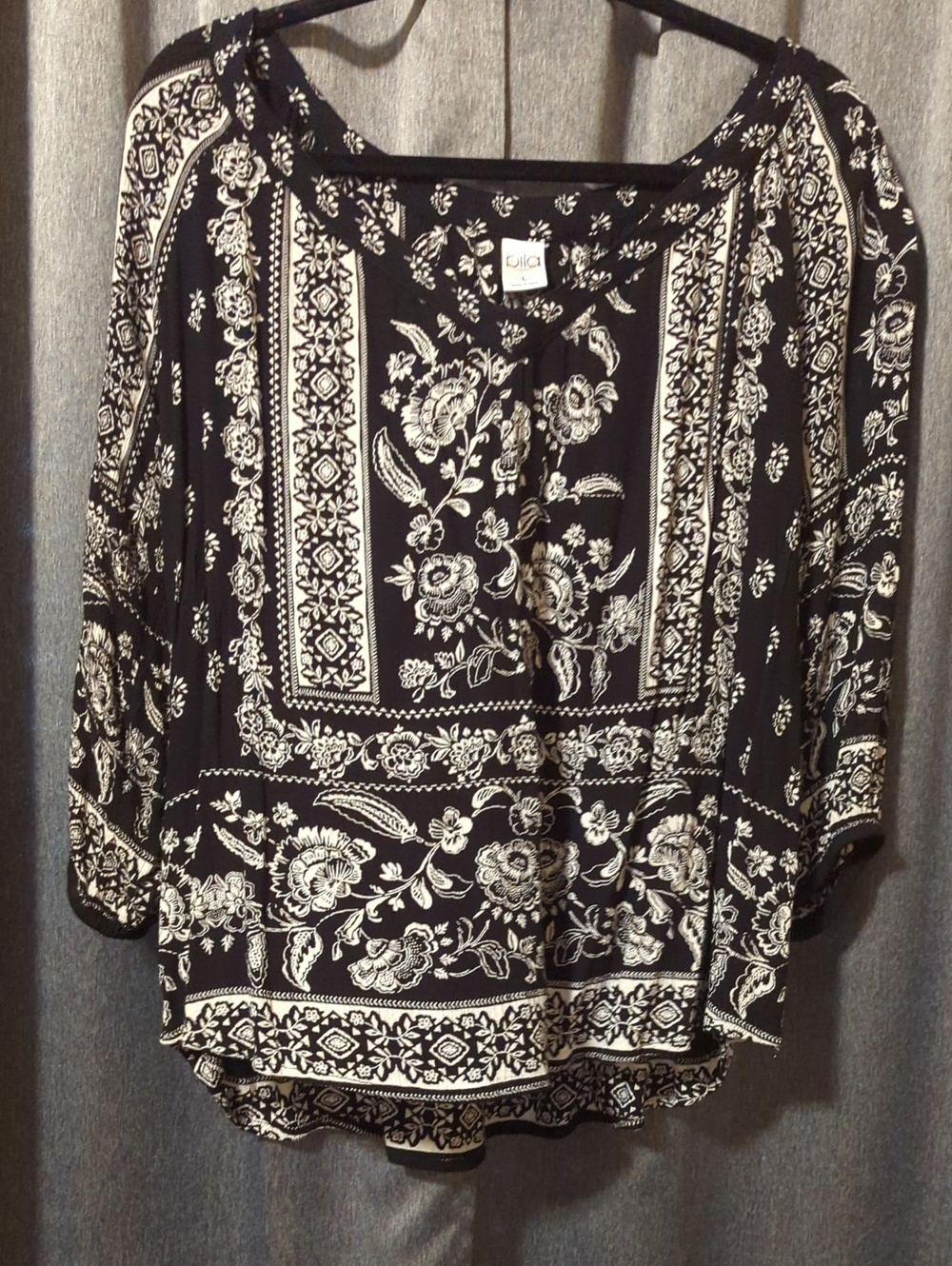 Bila Black and White Floral Print Boho Top